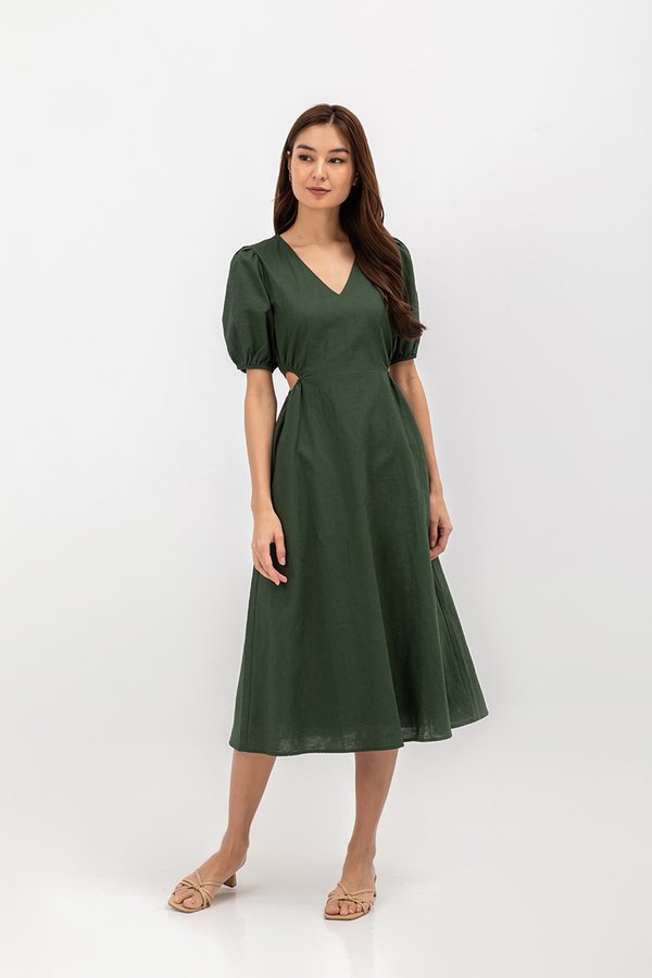 JOY WAIST CUT OUT LINEN MAXI DRESS