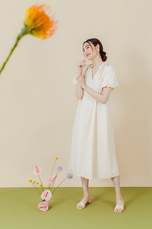 MAEVA PUFF SLEEVE BUTTONDOWN NOTCHED MAXI DRESS