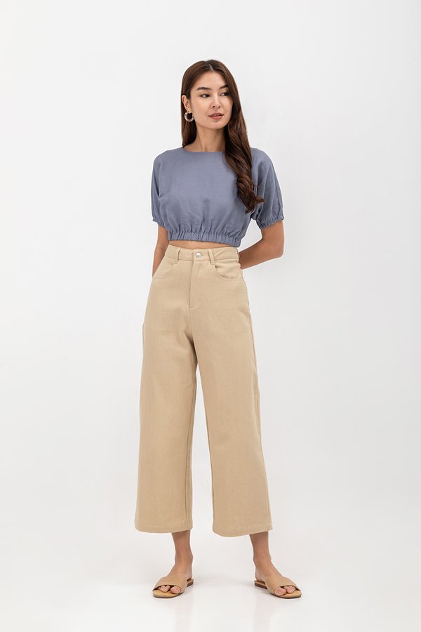 ALMA ELASTIC WAISTBAND LINEN CROP TOP