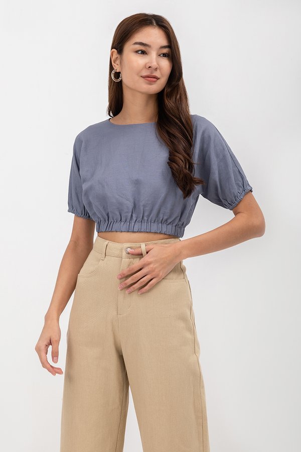 ALMA ELASTIC WAISTBAND LINEN CROP TOP