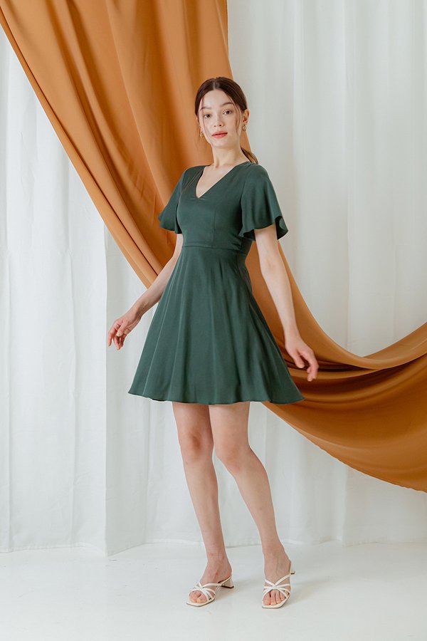 MEADOW FLUTTER SLEEVE V NECK MINI DRESS