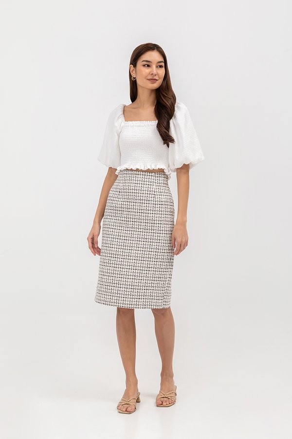 GISELLE TWEED PENCIL MIDI SKIRT
