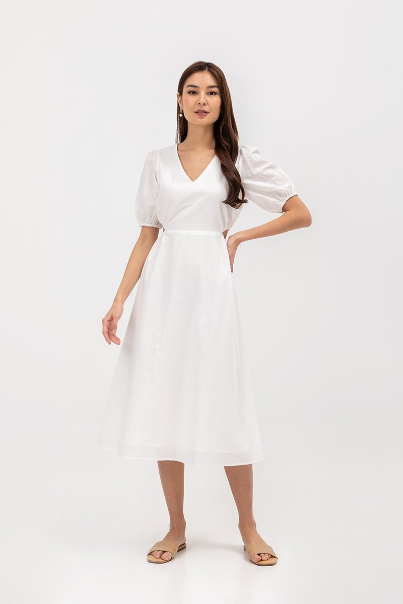 JOY WAIST CUT OUT LINEN MAXI DRESS