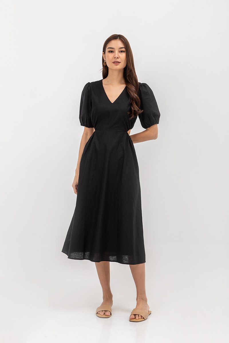 JOY WAIST CUT OUT LINEN MAXI DRESS