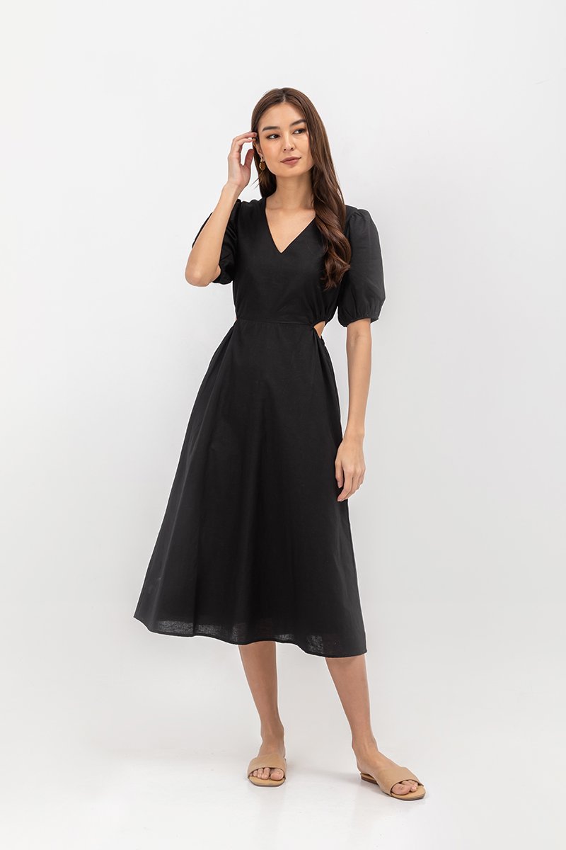 JOY WAIST CUT OUT LINEN MAXI DRESS