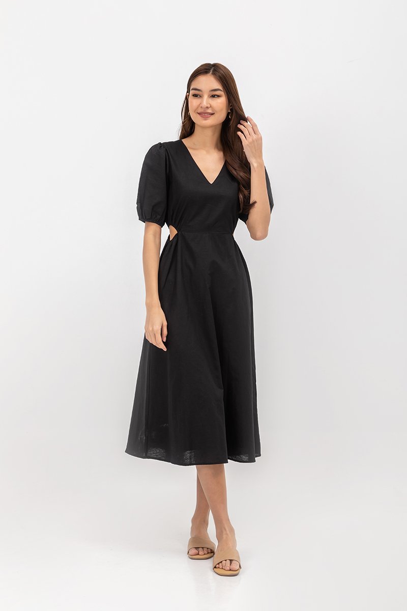 JOY WAIST CUT OUT LINEN MAXI DRESS