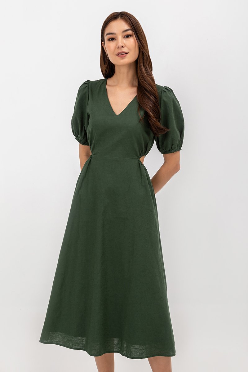 JOY WAIST CUT OUT LINEN MAXI DRESS