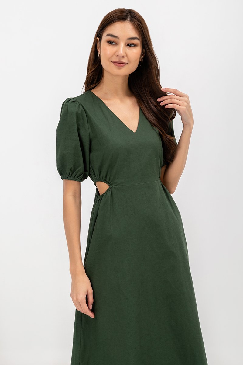 JOY WAIST CUT OUT LINEN MAXI DRESS