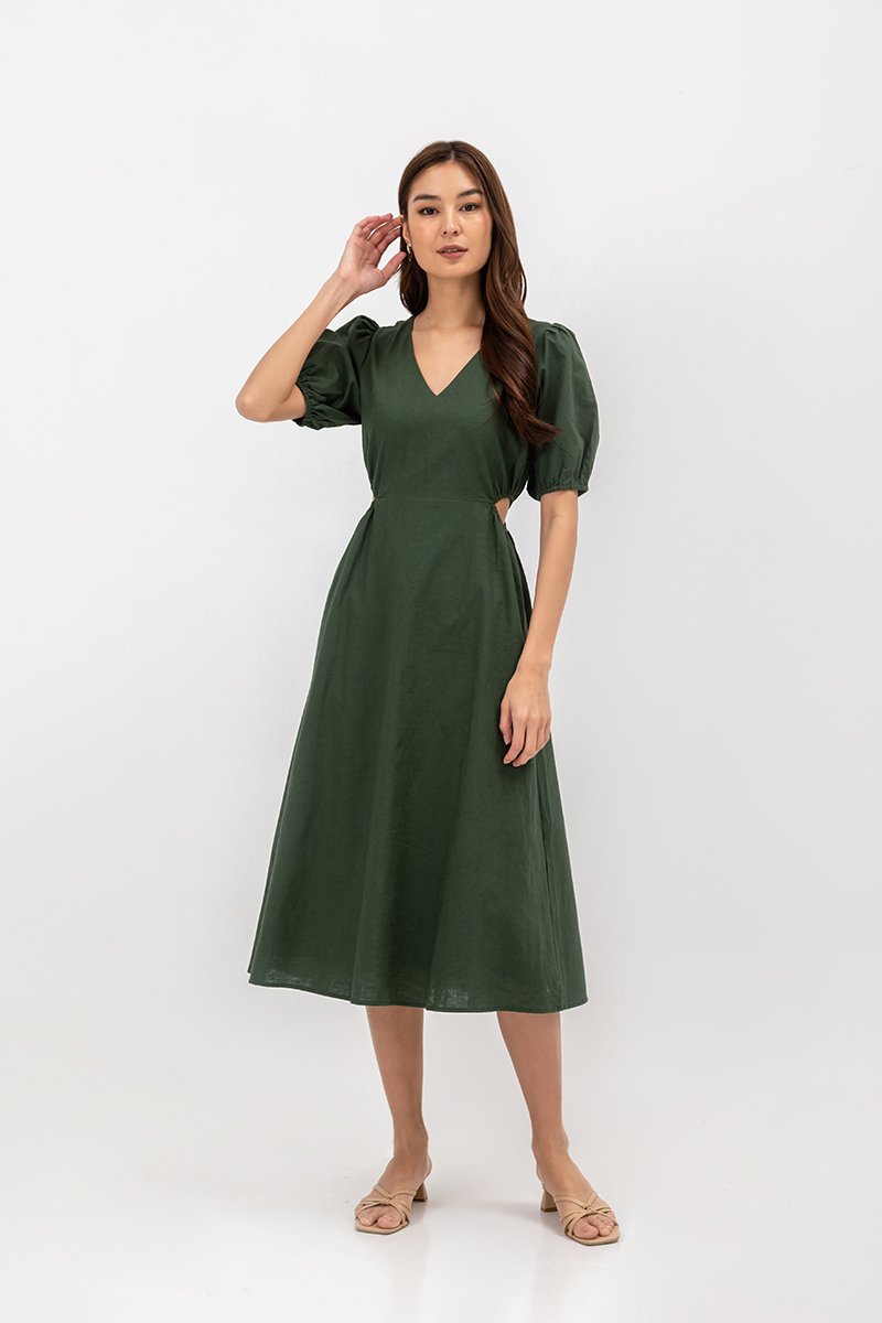 JOY WAIST CUT OUT LINEN MAXI DRESS