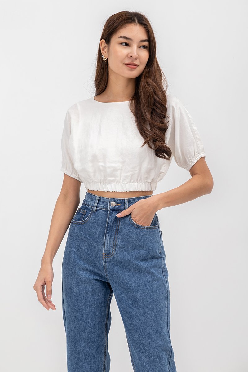 ALMA ELASTIC WAISTBAND LINEN CROP TOP