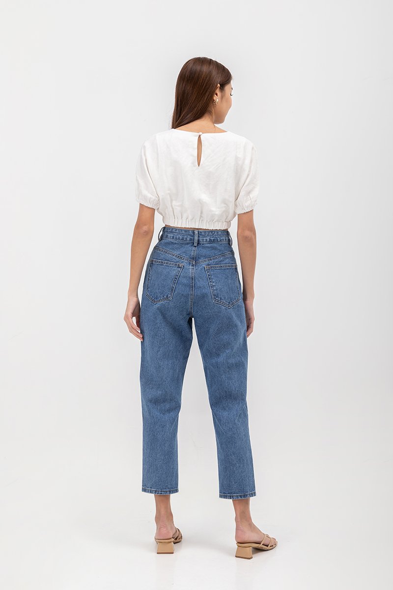 ALMA ELASTIC WAISTBAND LINEN CROP TOP