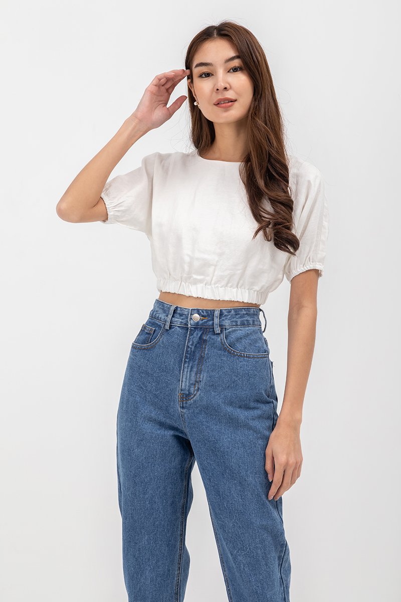 ALMA ELASTIC WAISTBAND LINEN CROP TOP