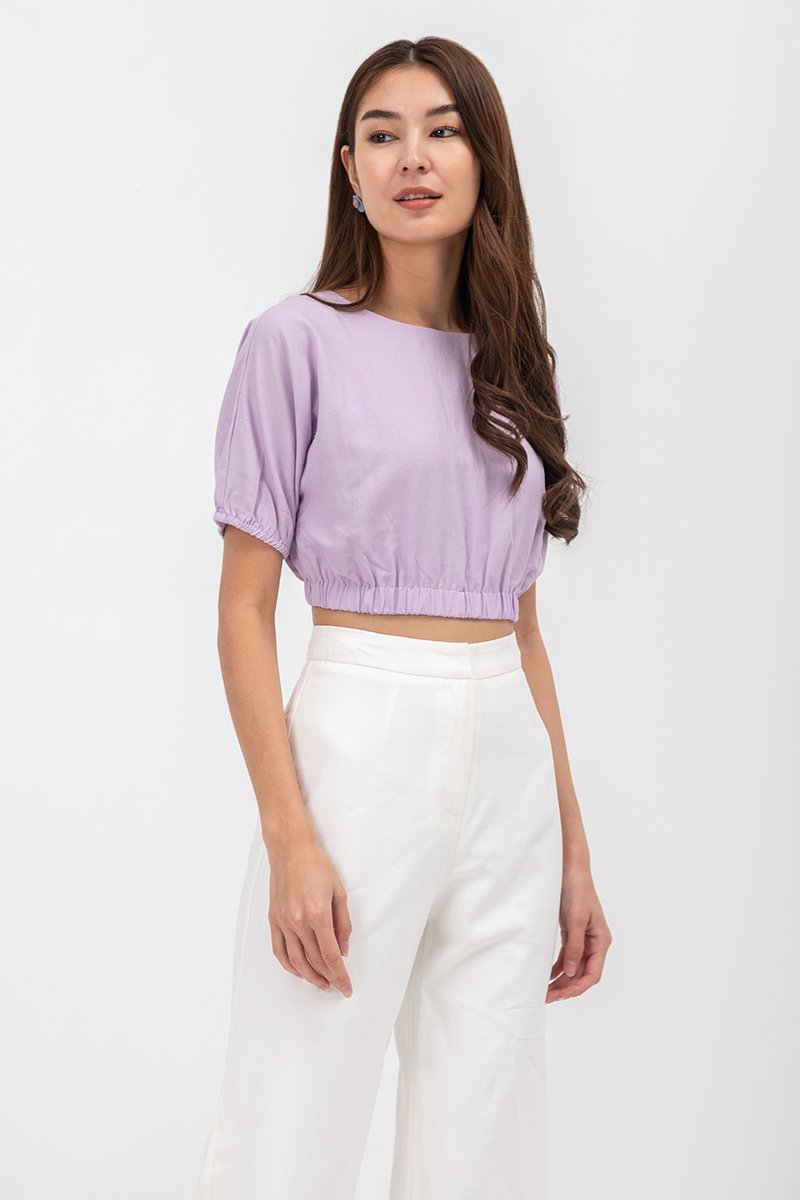 ALMA ELASTIC WAISTBAND LINEN CROP TOP