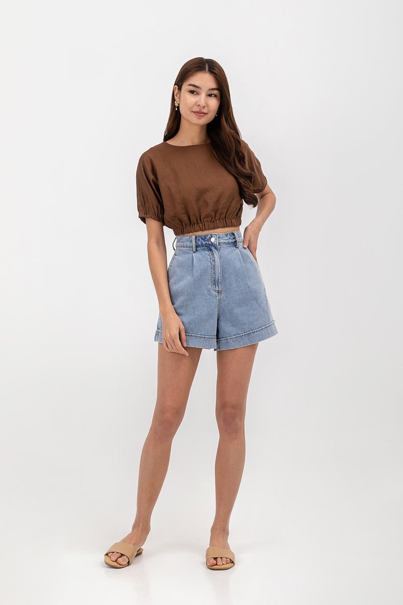 ALMA ELASTIC WAISTBAND LINEN CROP TOP