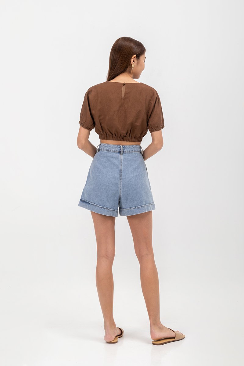 ALMA ELASTIC WAISTBAND LINEN CROP TOP