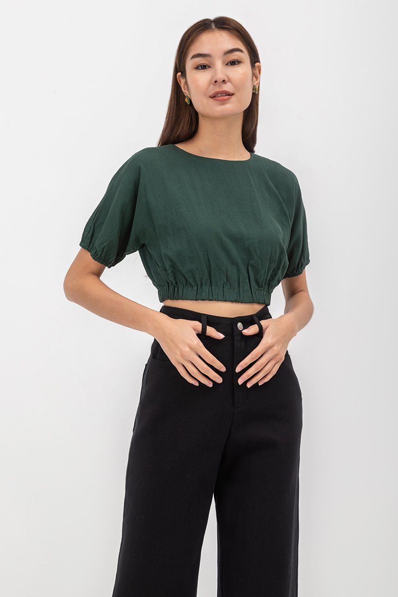 ALMA ELASTIC WAISTBAND LINEN CROP TOP
