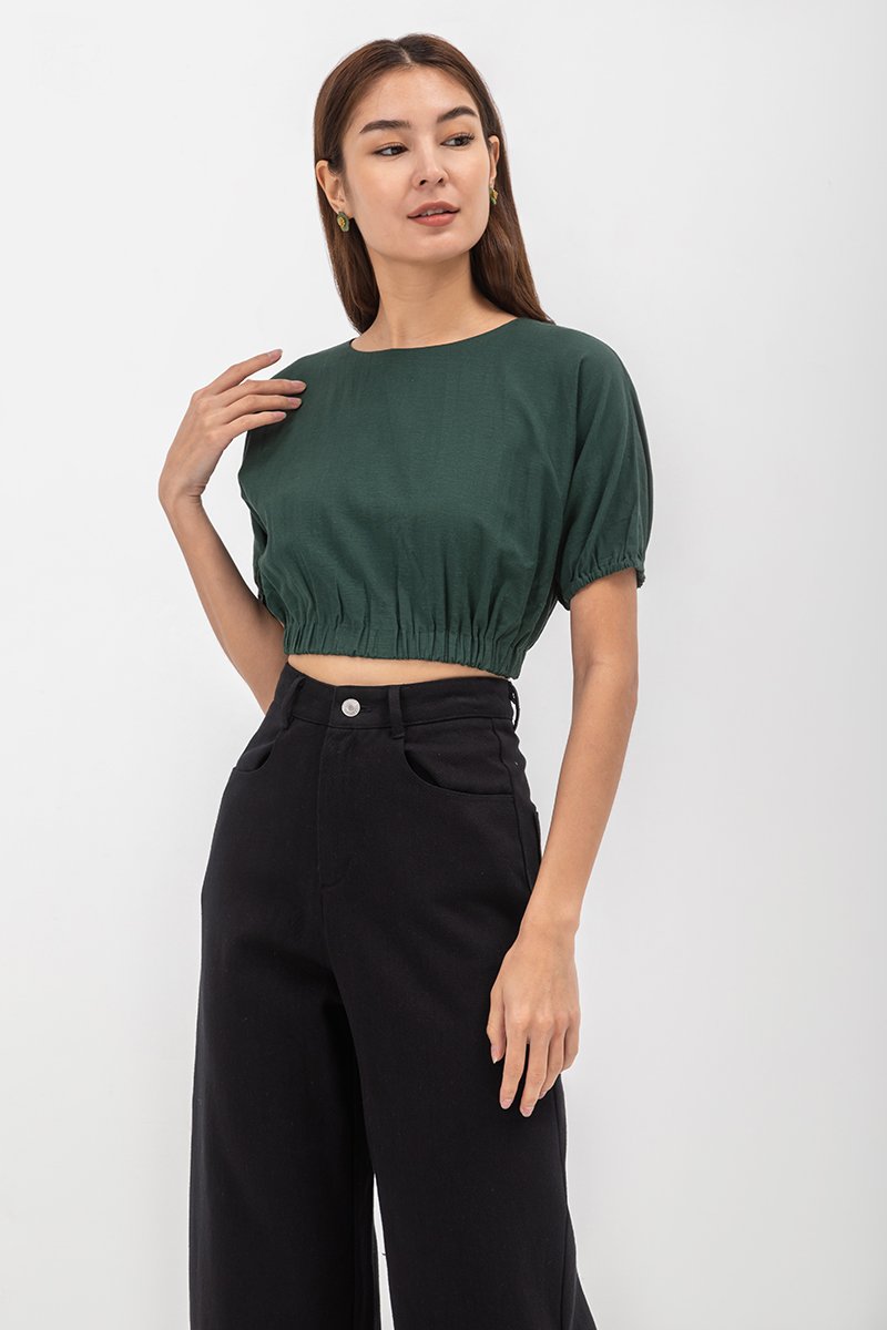 ALMA ELASTIC WAISTBAND LINEN CROP TOP