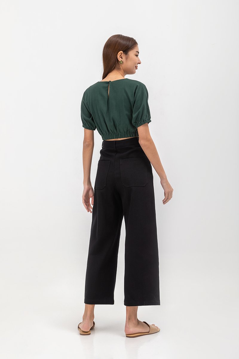 ALMA ELASTIC WAISTBAND LINEN CROP TOP