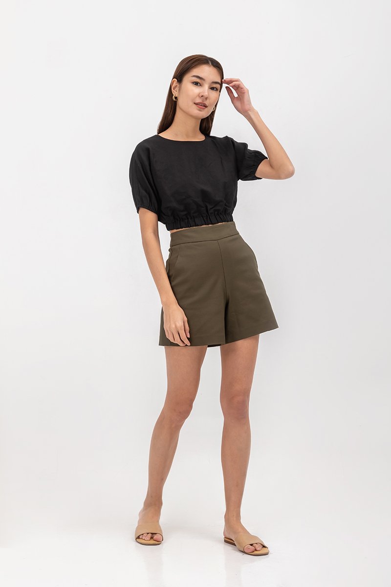 ALMA ELASTIC WAISTBAND LINEN CROP TOP