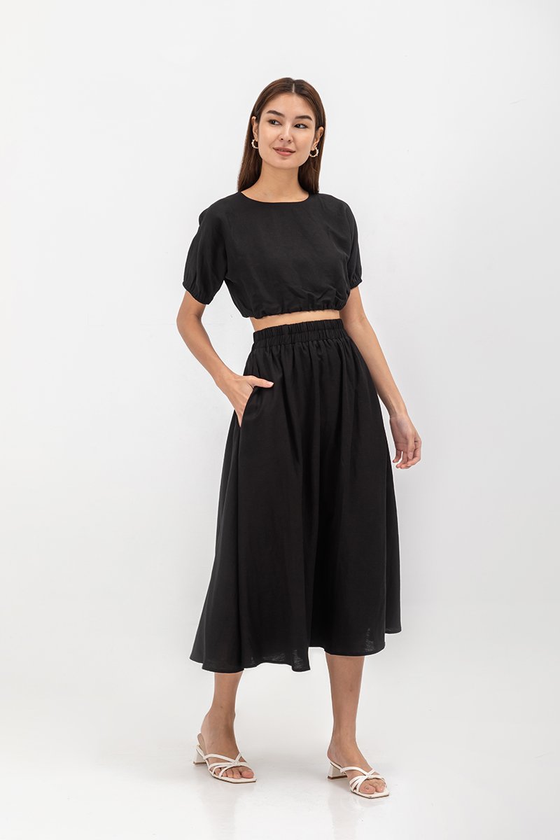 ALMA ELASTIC WAISTBAND LINEN CROP TOP