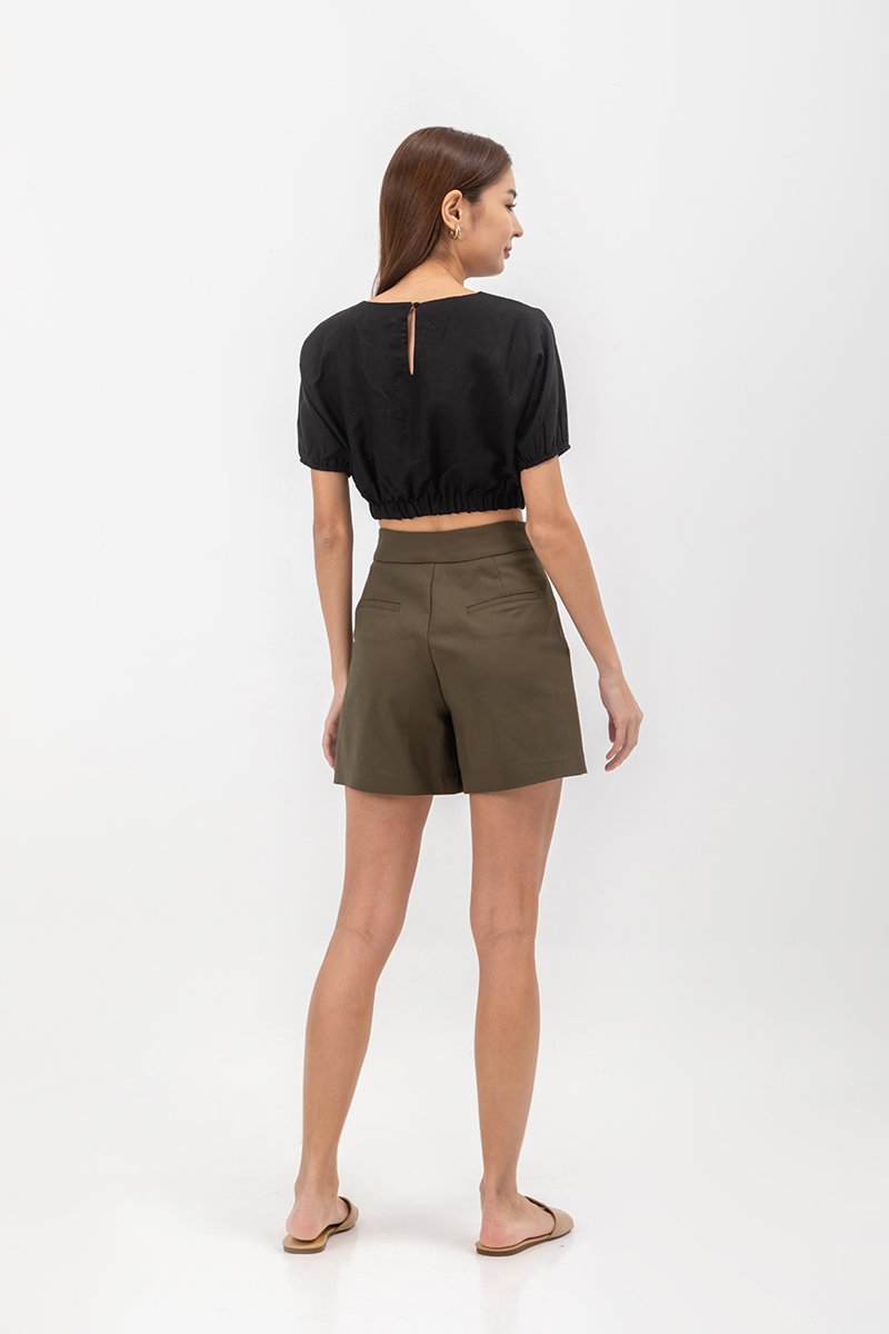 ALMA ELASTIC WAISTBAND LINEN CROP TOP