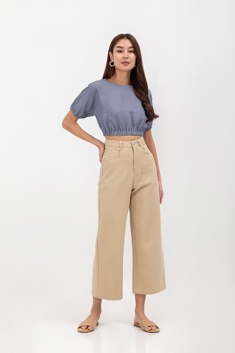 ALMA ELASTIC WAISTBAND LINEN CROP TOP