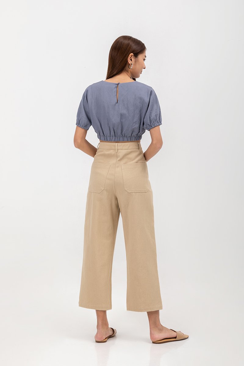 ALMA ELASTIC WAISTBAND LINEN CROP TOP