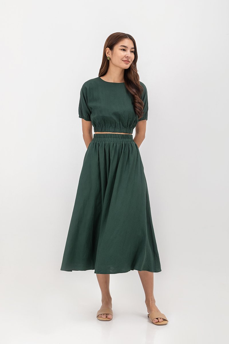 MELANIE ELASTIC WAISTBAND FLARE MAXI SKIRT