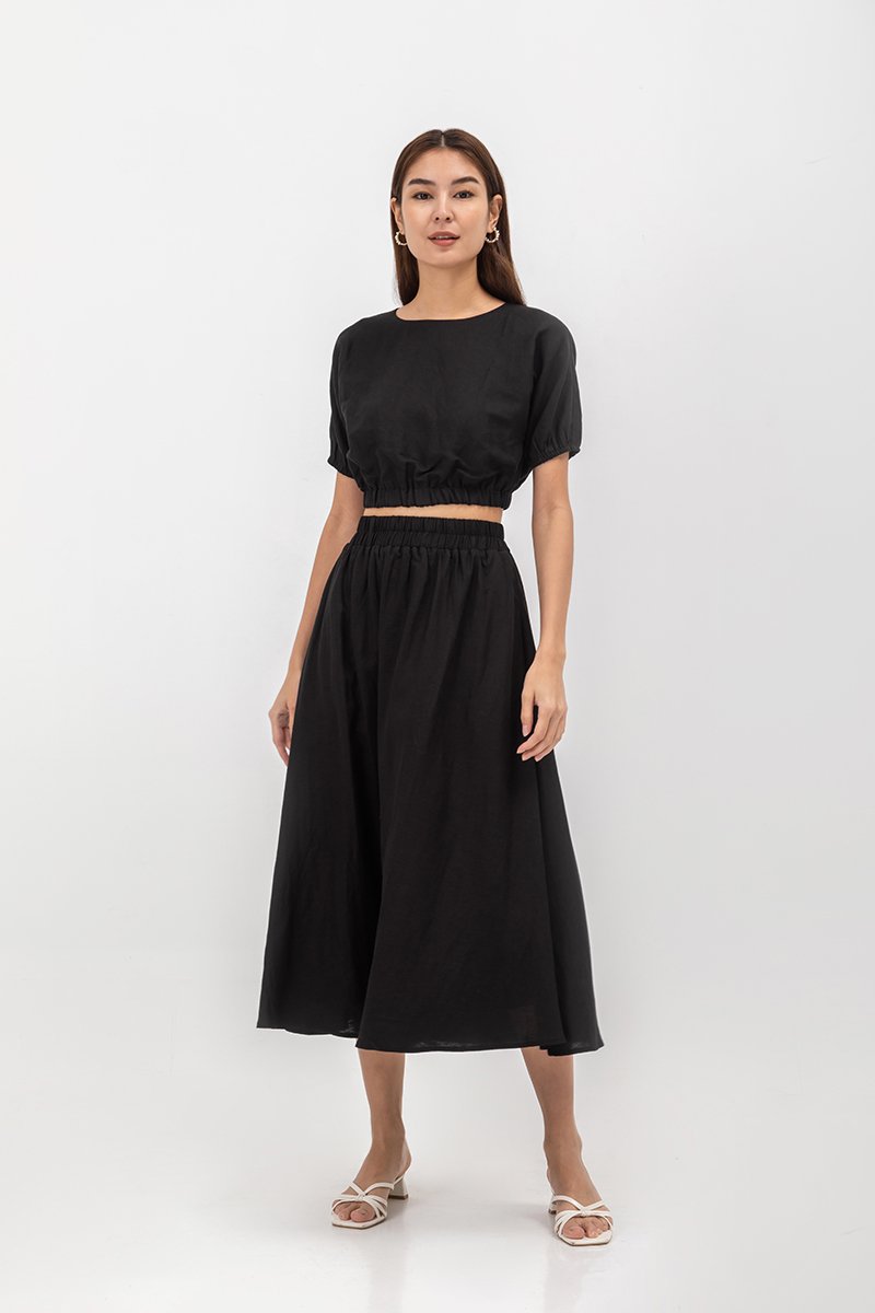MELANIE ELASTIC WAISTBAND FLARE MAXI SKIRT