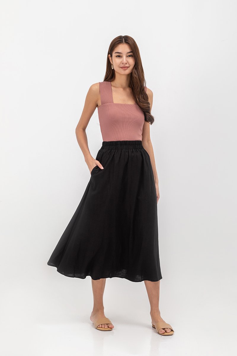 MELANIE ELASTIC WAISTBAND FLARE MAXI SKIRT