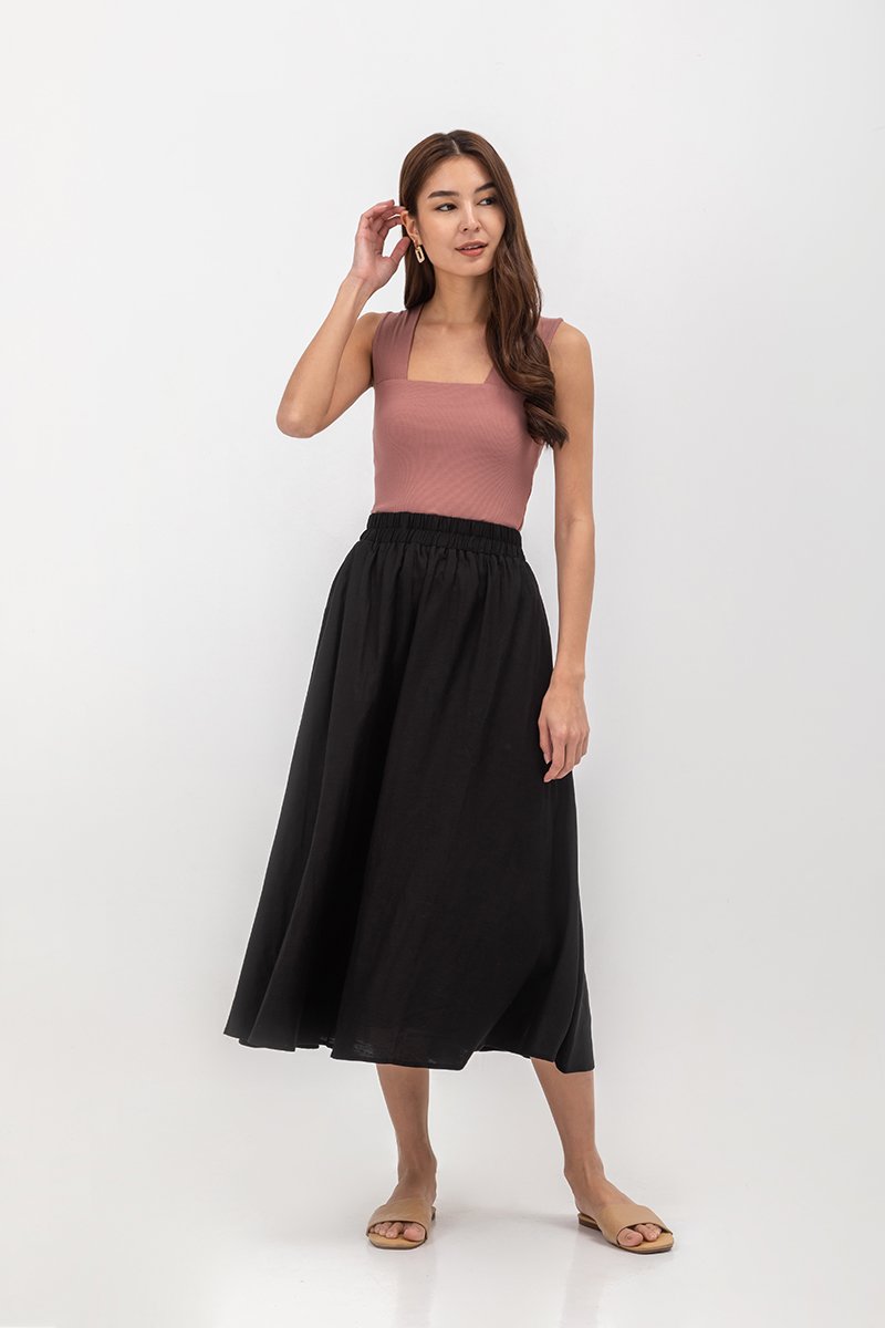 MELANIE ELASTIC WAISTBAND FLARE MAXI SKIRT