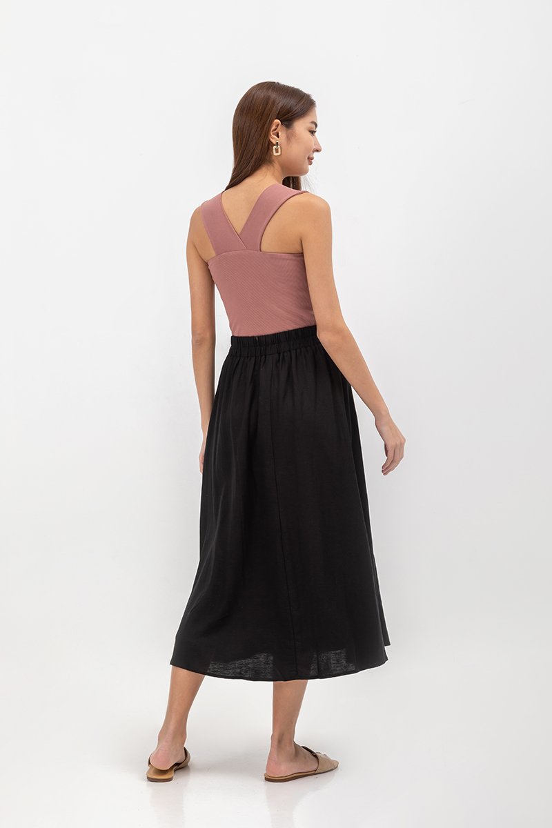 MELANIE ELASTIC WAISTBAND FLARE MAXI SKIRT
