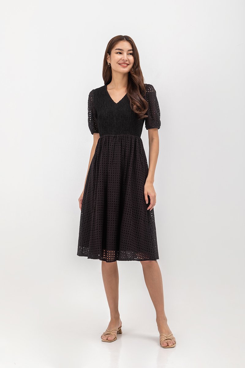 JAZMIN EYELET MIDI DRESS