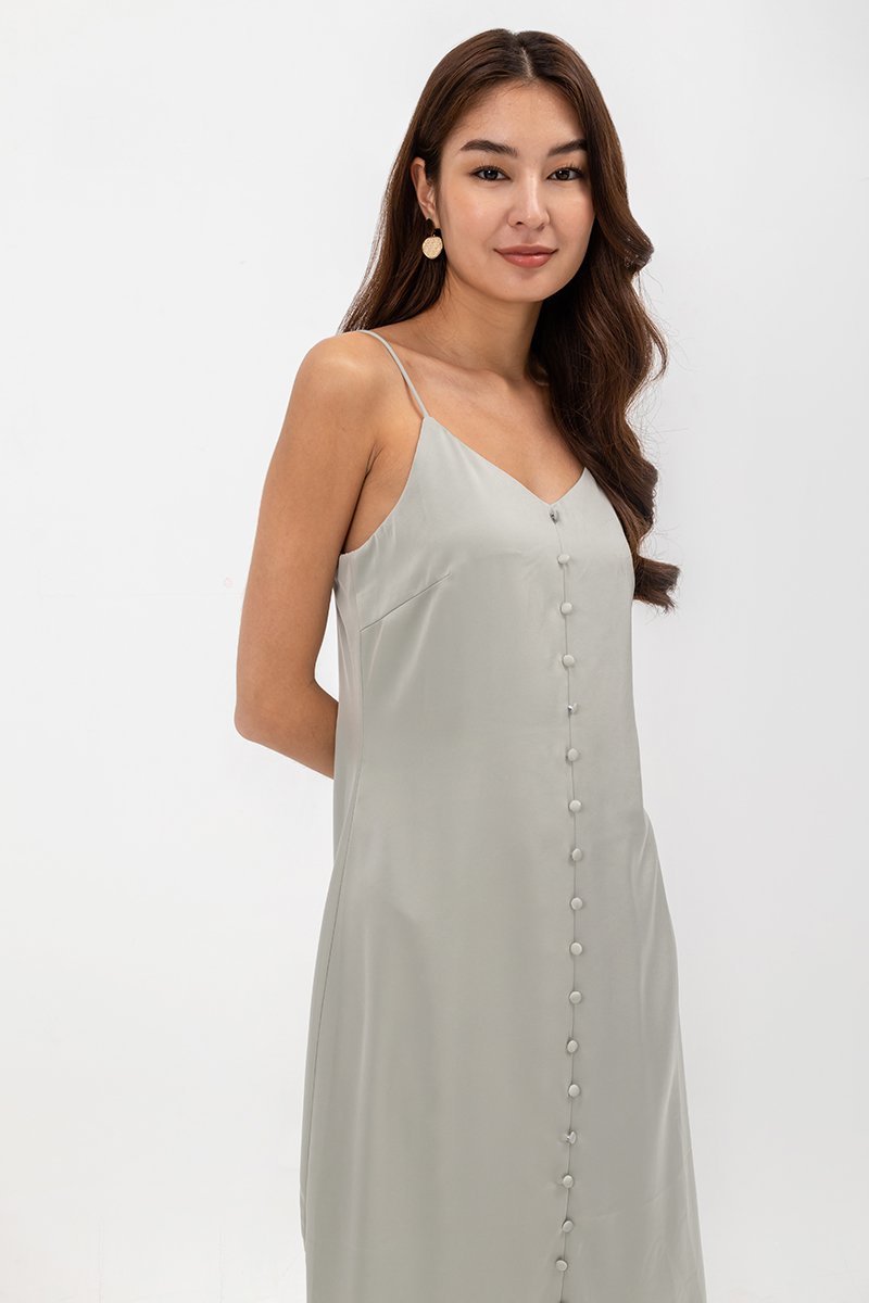 GRACELYN SATIN BUTTONDOWN MIDI SLIP DRESS
