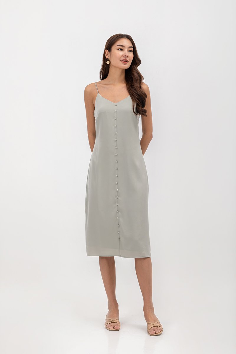 GRACELYN SATIN BUTTONDOWN MIDI SLIP DRESS