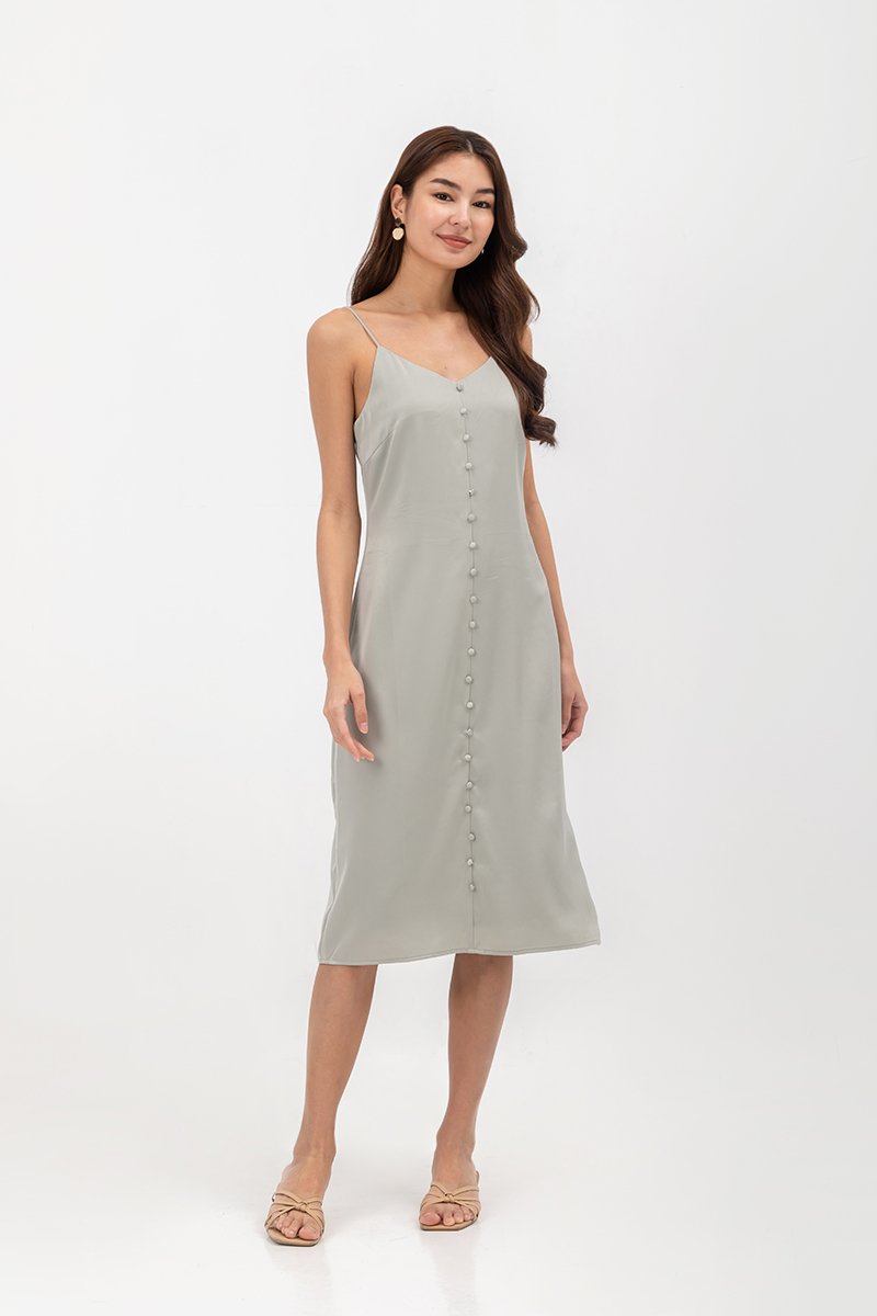 GRACELYN SATIN BUTTONDOWN MIDI SLIP DRESS