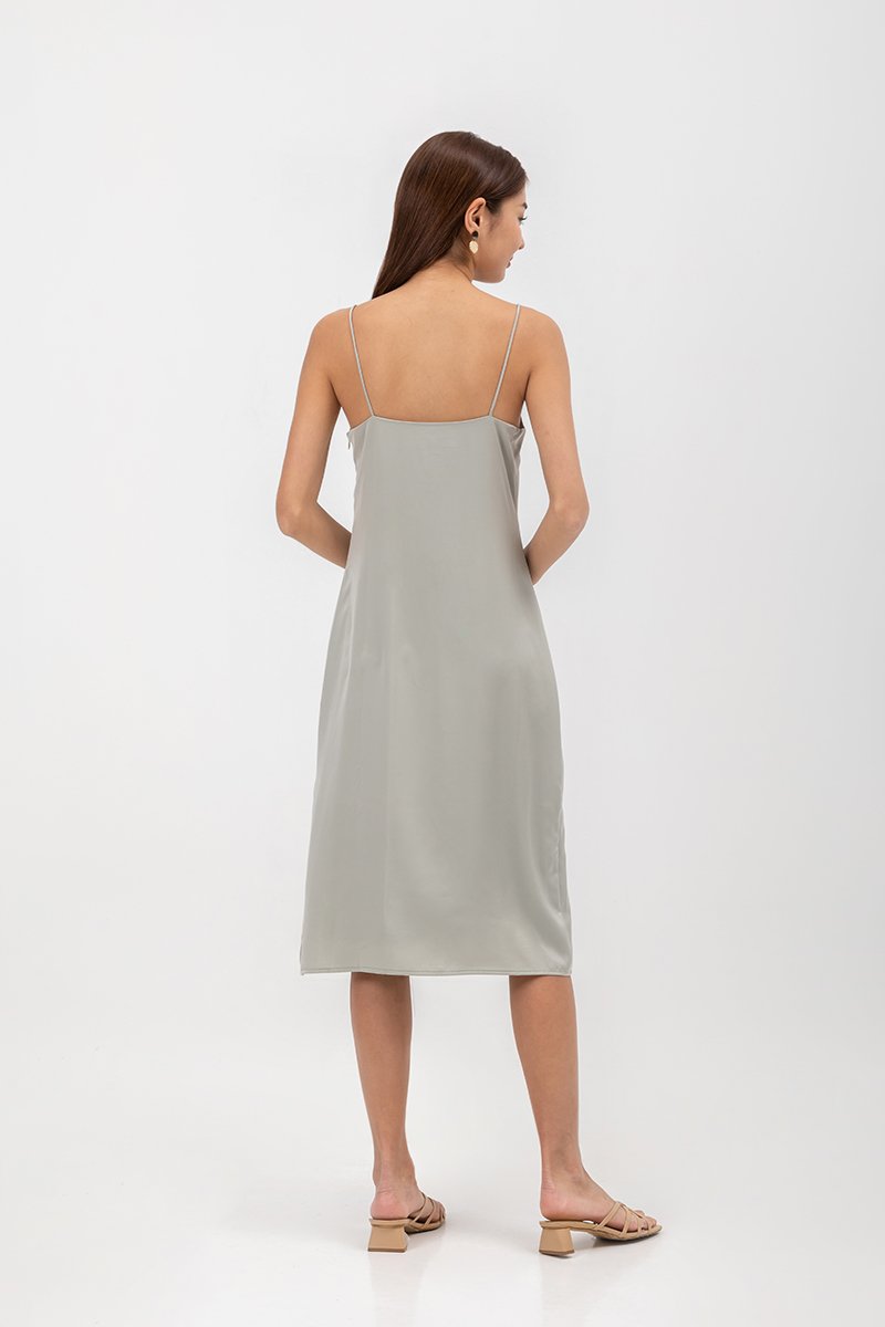 GRACELYN SATIN BUTTONDOWN MIDI SLIP DRESS