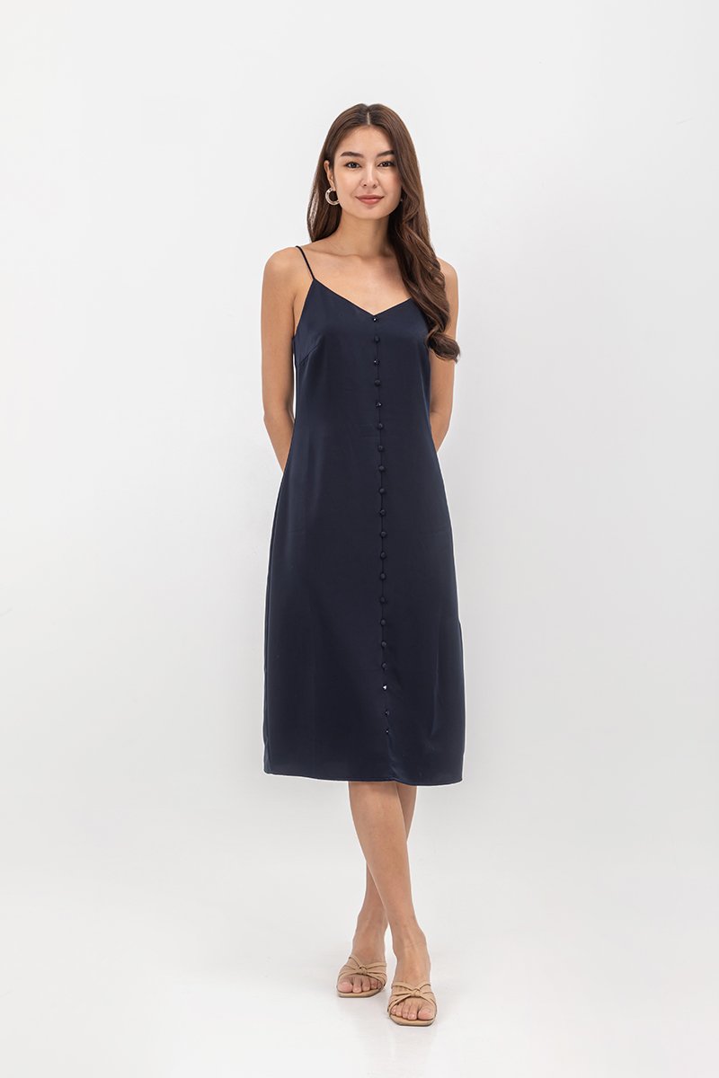 GRACELYN SATIN BUTTONDOWN MIDI SLIP DRESS