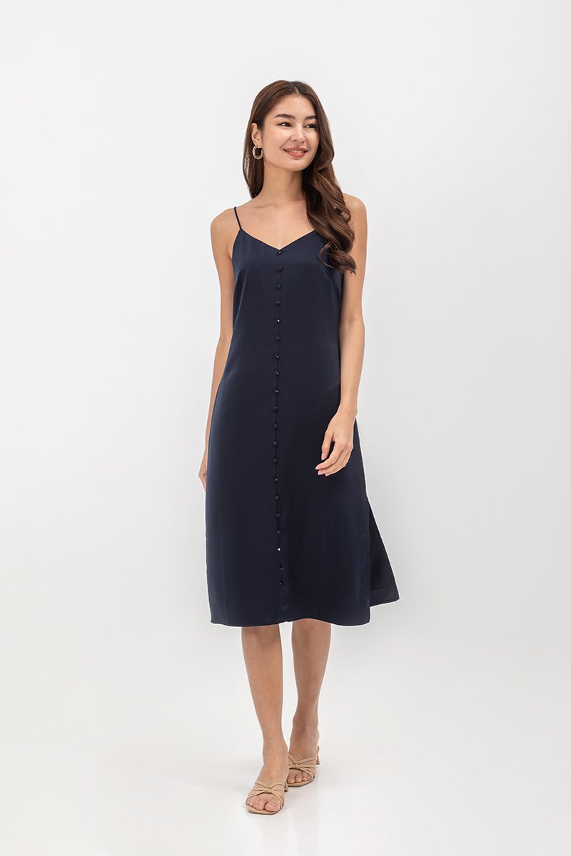GRACELYN SATIN BUTTONDOWN MIDI SLIP DRESS