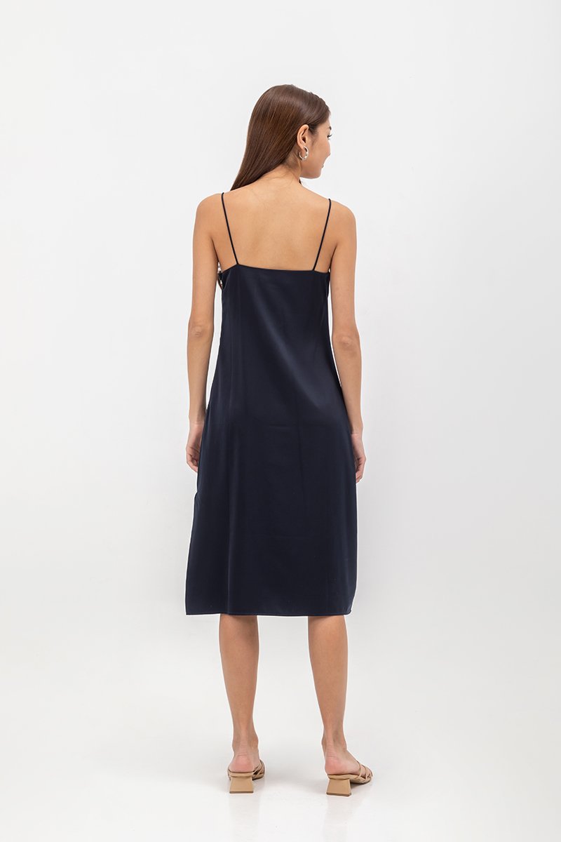GRACELYN SATIN BUTTONDOWN MIDI SLIP DRESS
