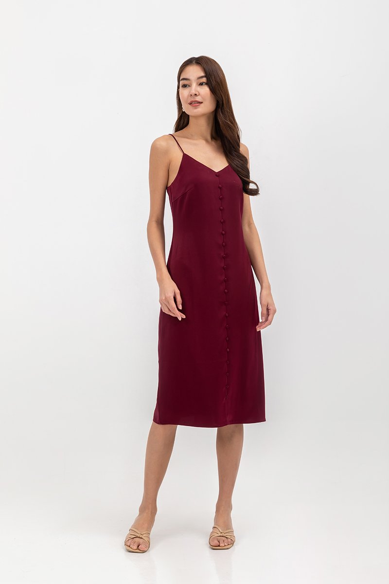 GRACELYN SATIN BUTTONDOWN MIDI SLIP DRESS