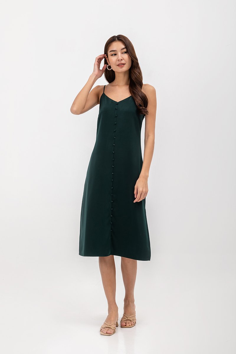 GRACELYN SATIN BUTTONDOWN MIDI SLIP DRESS