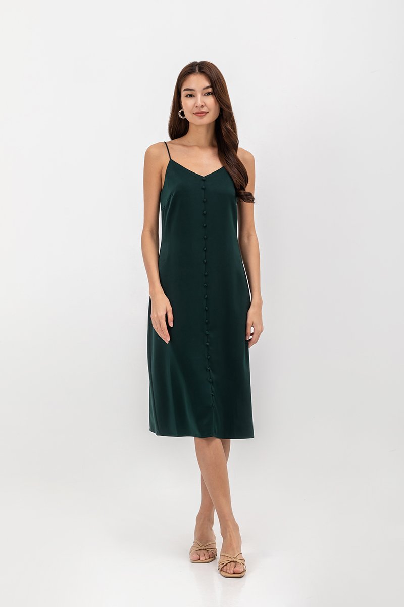 GRACELYN SATIN BUTTONDOWN MIDI SLIP DRESS