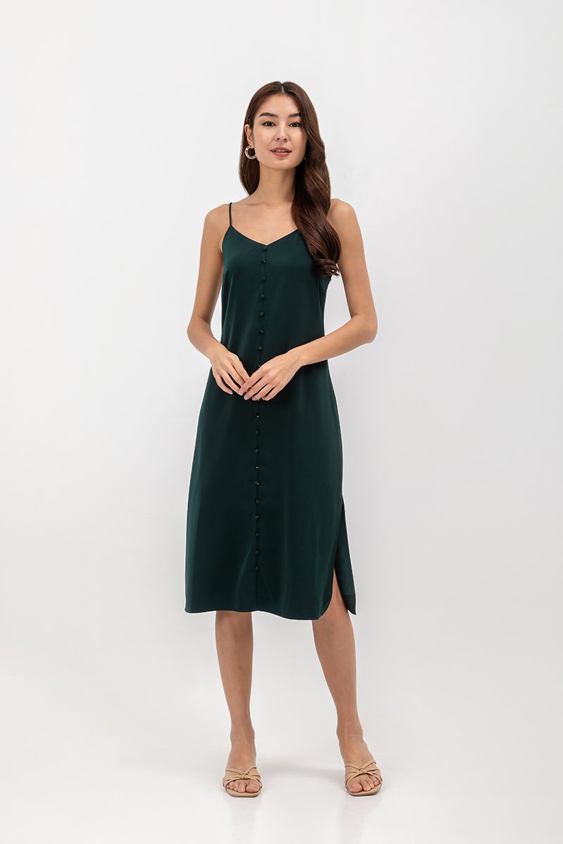GRACELYN SATIN BUTTONDOWN MIDI SLIP DRESS