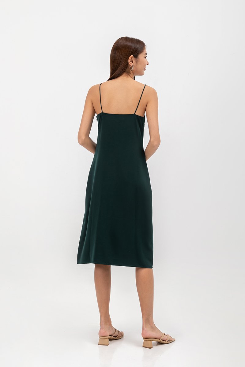 GRACELYN SATIN BUTTONDOWN MIDI SLIP DRESS