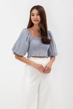 INARA MUSLIN SMOCKED PUFF SLEEVE CROP TOP INARA MUSLIN SMOCKED PUFF SLEEVE CROP TOP