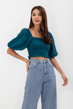 INARA MUSLIN SMOCKED PUFF SLEEVE CROP TOP INARA MUSLIN SMOCKED PUFF SLEEVE CROP TOP