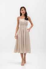 ALISON SMOCKED WAIST CAMISOLE MIDI DRESS