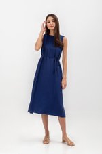 ADEENA BACK PLEAT MIDI DRESS W SASH