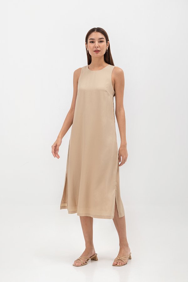 EVE BACK V TENCEL MIDI DRESS